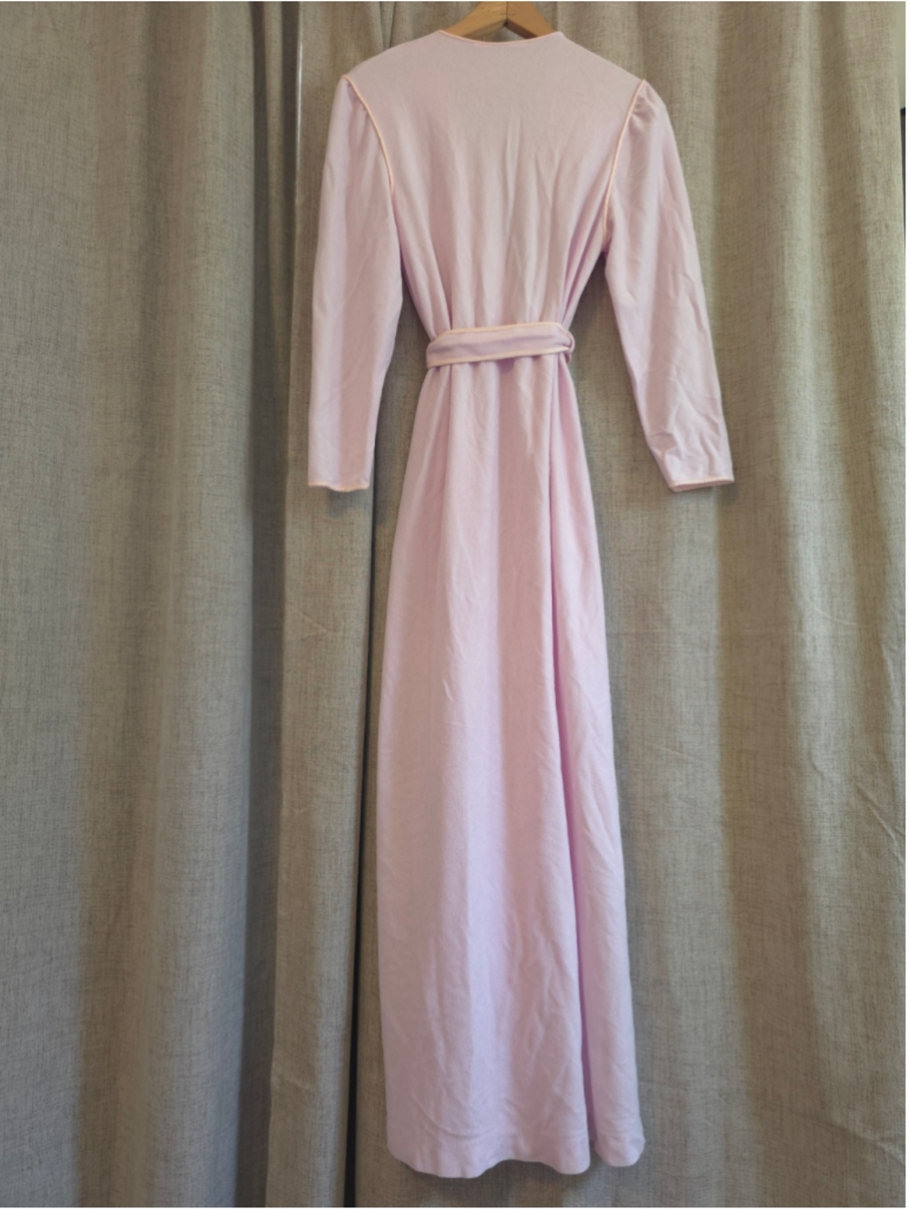 Vintage 80s Lorraine Robe Size S Light Pink Long Sleeve Floral Patch Embroidery - Picture 15 of 15